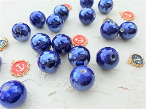 18mm Large Glazed Navy Blue Porcelain Ceramic Beads Enamel Etsy Ceramic Beads Porcelain