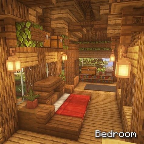 Minecraft Bedroom With Wooden Walls And Red Rug