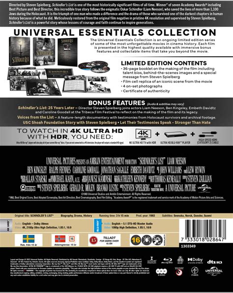 Schindler S List 1993 30th Anniversary Limited Edition 4K UHD Blu Ray