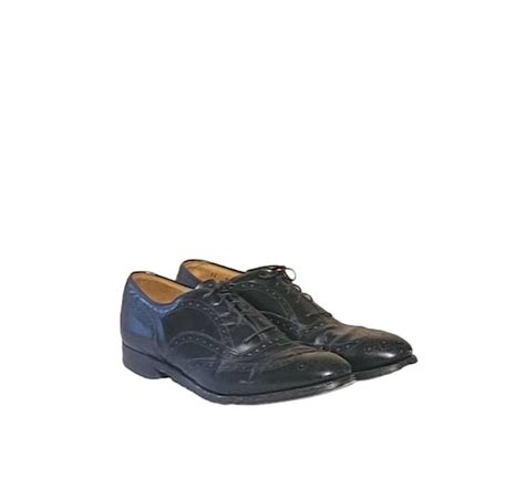 Vintage Men Wingtip Black Leather Oxfords By Johnston Gem