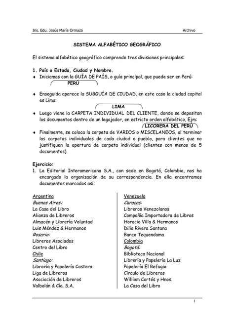 Organización De Archivos Por Sistemas Alfabético Geográfico Y