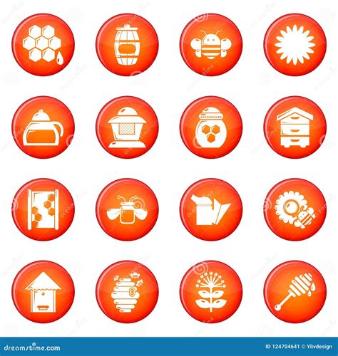 Iconos De La Miel Del Colmenar Fijados Rojos Stock De Ilustraci N