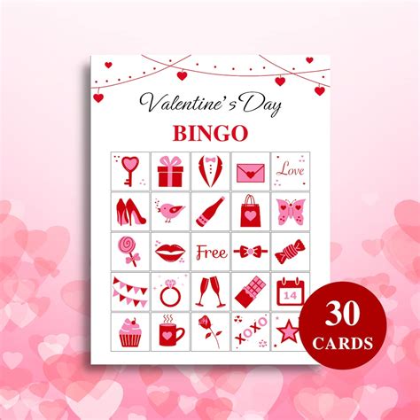 30 Printable Valentine's Day Bingo Cards Valentine's Day Games ...