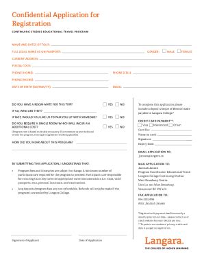 Fillable Online Confidential Registration Form Langara College Fax