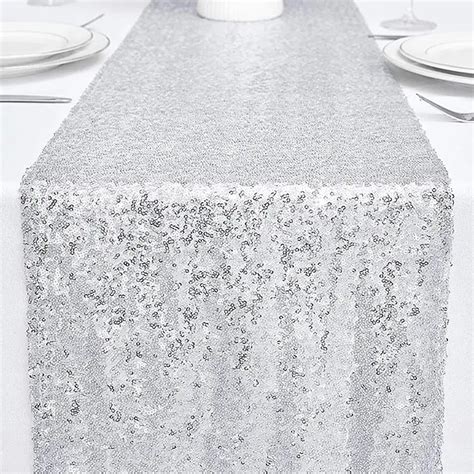 Sparkling Silver Sequin Table Runner Elegant Party Temu