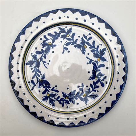 Dinner Plate Cornflower Pattern Blue Yellow Nicola Werner Pottery