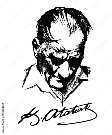 Mustafa Kemal Atatürk Vector portrait design and signature Mustafa