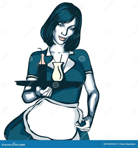 Vintage Waitress With A Tray Vector Art Waitress From A Diner Short