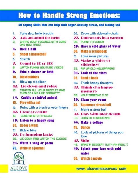 99 Coping Skills List Printable