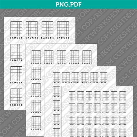 Blank Printable Guitar Chord Charts Diagram Sheet 6 String PDF PNG | A – DNKWorkshop