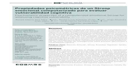 Propiedades Psicométricas De Un Stroop Emocional · Putarizado De Stroop Modificado Con