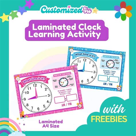 Laminated Telling Time Learning Kit For Kids L Interactive Clock