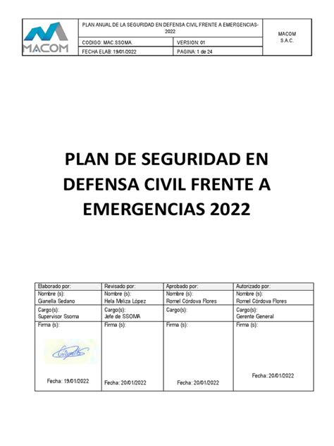 Plan De Seguridad En Defensa Civil Frente A Emergencias Pdf Defensa