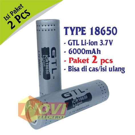 Baterai Charger Cas Ulang Li Ion GTL ICR 18650 6000mAh 3 7v Isi 2 Pcs