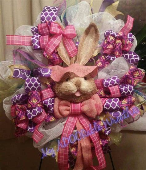 Easter Bunny Rabbit Wreath Spring Whimisical Deco Mesh Wreath 6