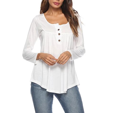 Summer Calsual Long Sleeve Womens Tops Long Sleeve Tunic Blouse Plus