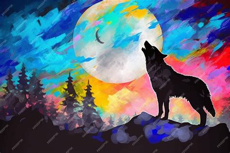 Premium AI Image | A painting of a wolf howling at the moon.