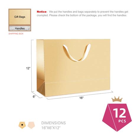 Packqueen 12 Extra Large T Bags 16x6x12 Inches Glossy Gold T Bags Bulk Large T Bags