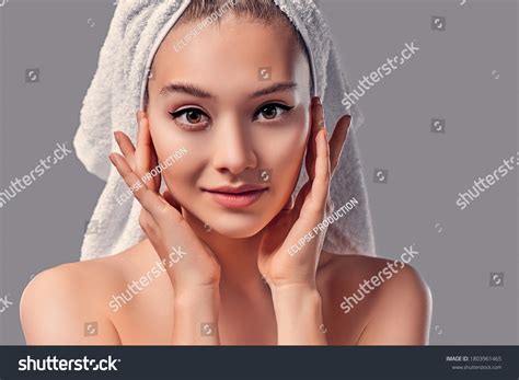 Beauty Portrait Cheerful Attractive Half Naked Stock Photo 1803961465