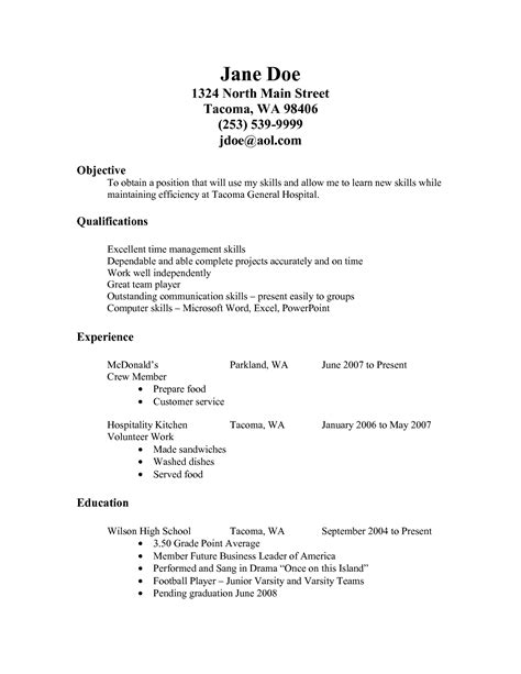 Resume Templates For Fast Food