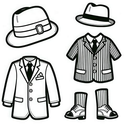 Anzug mit Hut eines Gangsters Malvorlage Kostenlos