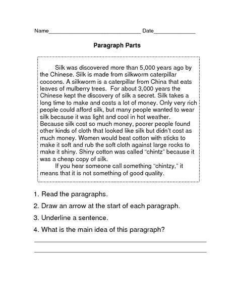 Paragraph Parts Worksheet For 3rd 4th Grade Lesson Planet