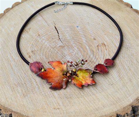 Autumn Leaf Necklace Fall Leaves Jewelry Statement Woodland Etsy