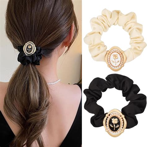 Amazon Eoqpdecd Pcs Vintage Rose Satin Silk Scrunchies Flower