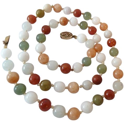 Multi Color Gemstone Bead Necklace Sterling Filigree Clasp Hand Knotted Gemstone Beaded