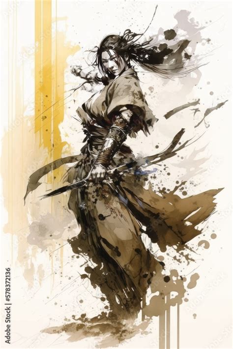 Abstract Japanese Female Samurai Gauche Painting - High Resolution ...