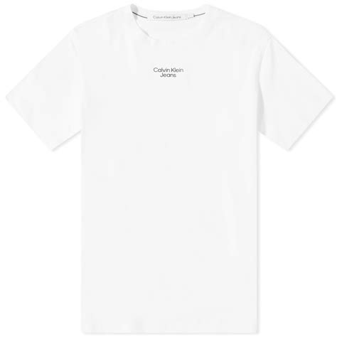 Calvin Klein Stacked Logo T Shirt Brghtwht End Gb