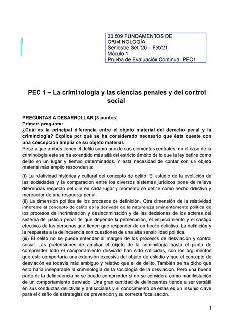 PEC 1 Solución Fundamentos de Criminología UOC Preparación para Examen