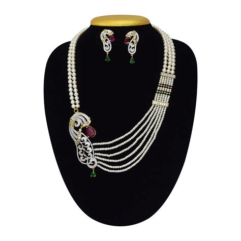 Bold And Beautiful White Multi Layer Pearl Necklace Set With Side Brooch