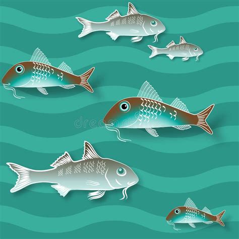 Seamless Texture With Fish And Wave Vector Pattern Stock Vector