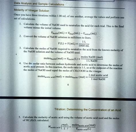 SOLVED Data Analysis And Sample Calculations Molarity Of Vinegar