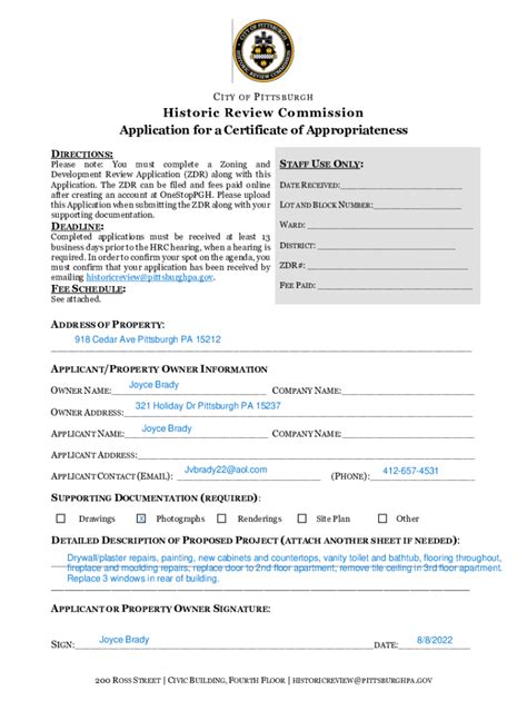 Fillable Online Apps Pittsburghpa Certificate Of Appropriateness