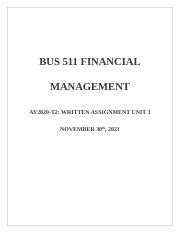 Written Assignment Unit Docx Bus Financial Management Ay T