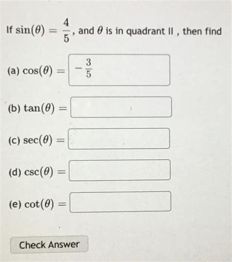 Solved If Sin And Is In Quadrant Ii Then Find A Chegg