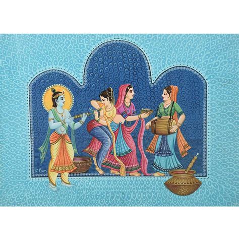 Painting Of Lord Radha Krishna Playing Holi With Gopis