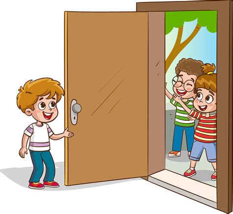 Girl Welcoming Guests At The Door Vector Illustration Vector