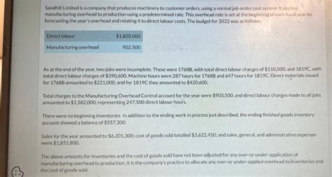 Solved Sandhill Limited Is A Company That Produces Machinery Chegg