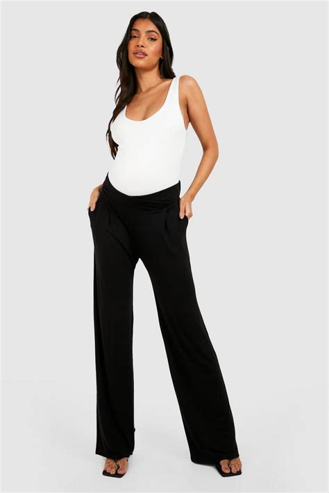 Womens Maternity Under Bump Soft Wide Leg Trousers Boohoo Uk