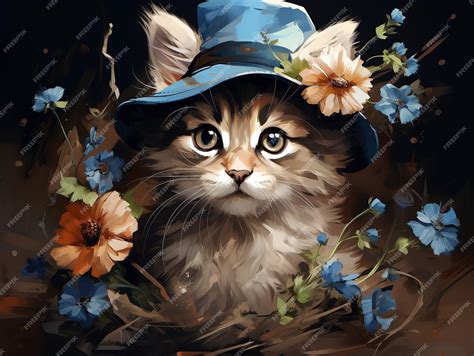 Premium AI Image | Beautiful cat with the hat painting