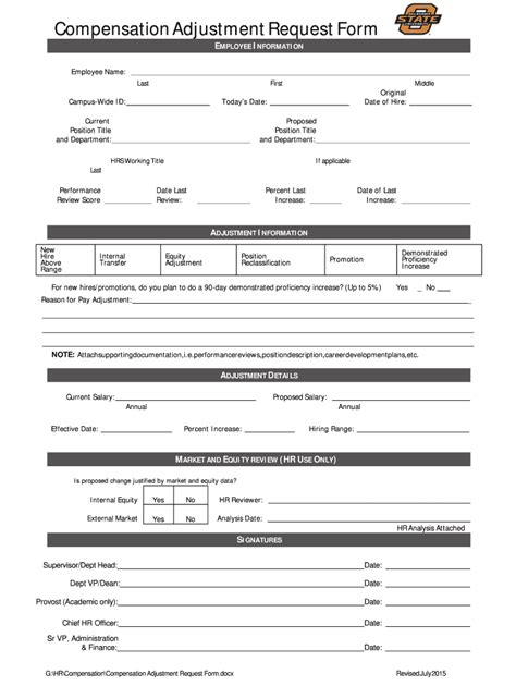 Fillable Online Hr Okstate Compensation Adjustment Request Form Fax