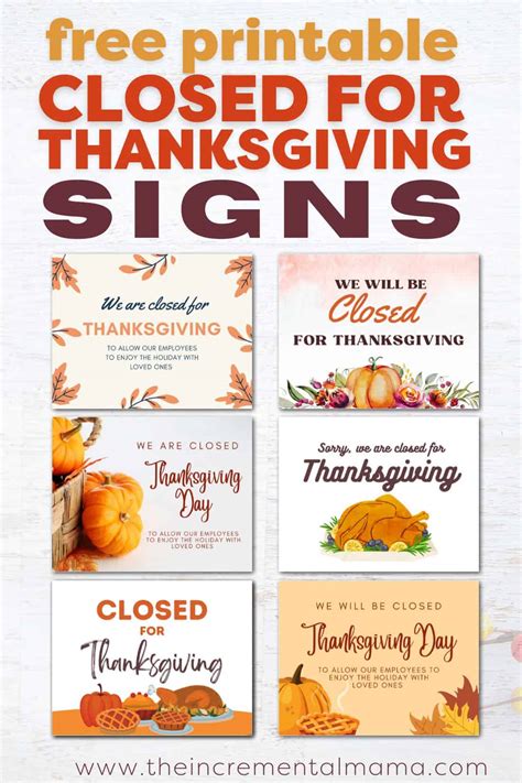 Free Printable Closed For Thanksgiving Signs Templates The