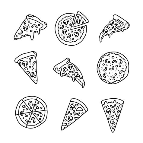 Premium Vector Outline Pizza Slices Whole Pizza Vector Simple Doodle