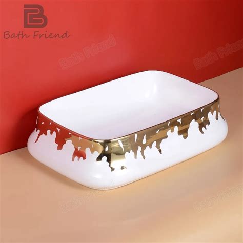 Chaozhou Rectangular White Basin Sink Decals Pattern Ceramic Wash Basin