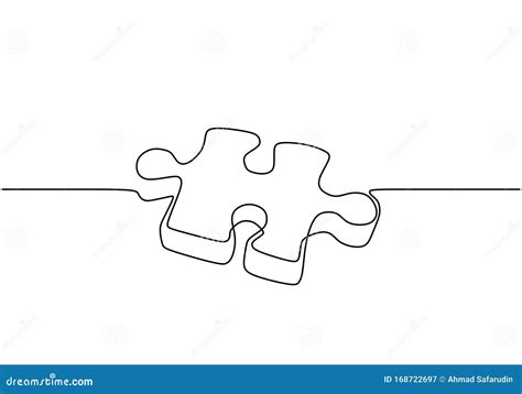 Continuous One Line Drawing Of Puzzle Jigsaw Stock Vector