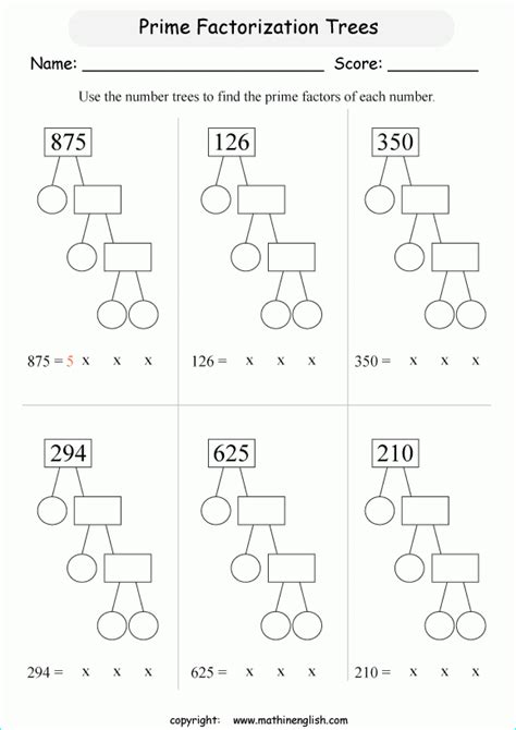 Prime Factor Tree Worksheet