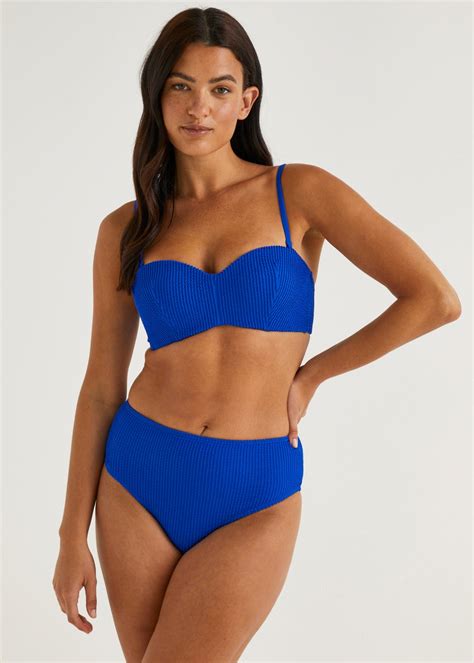 Blue Crinkle High Waisted Brazilian Bikini Bottoms Matalan